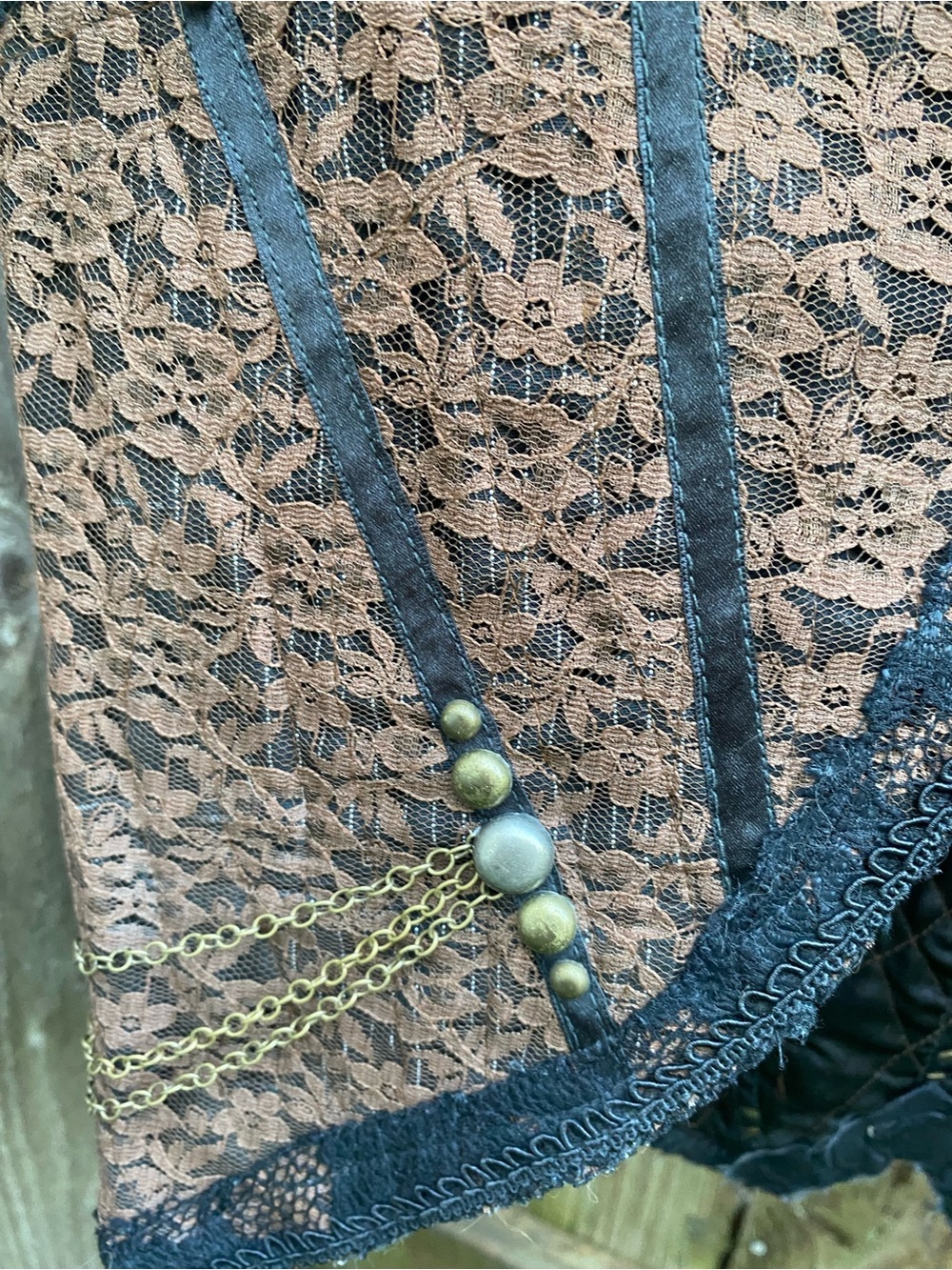 5D Brown Lace Vest Plush Black Satin Cushioned Lining. Intricate Detail (unisex) - Picture 3 of 3